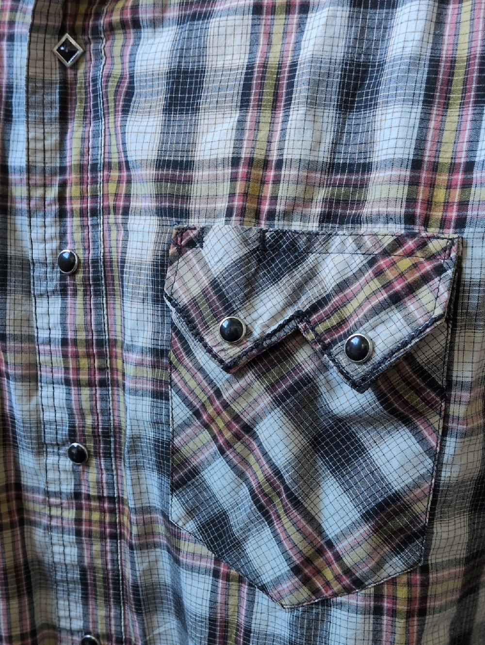 ✨ Vintage Wrangler Plaid Pearl Snap Button Down Shirt Size M - Picture 6 of 14
